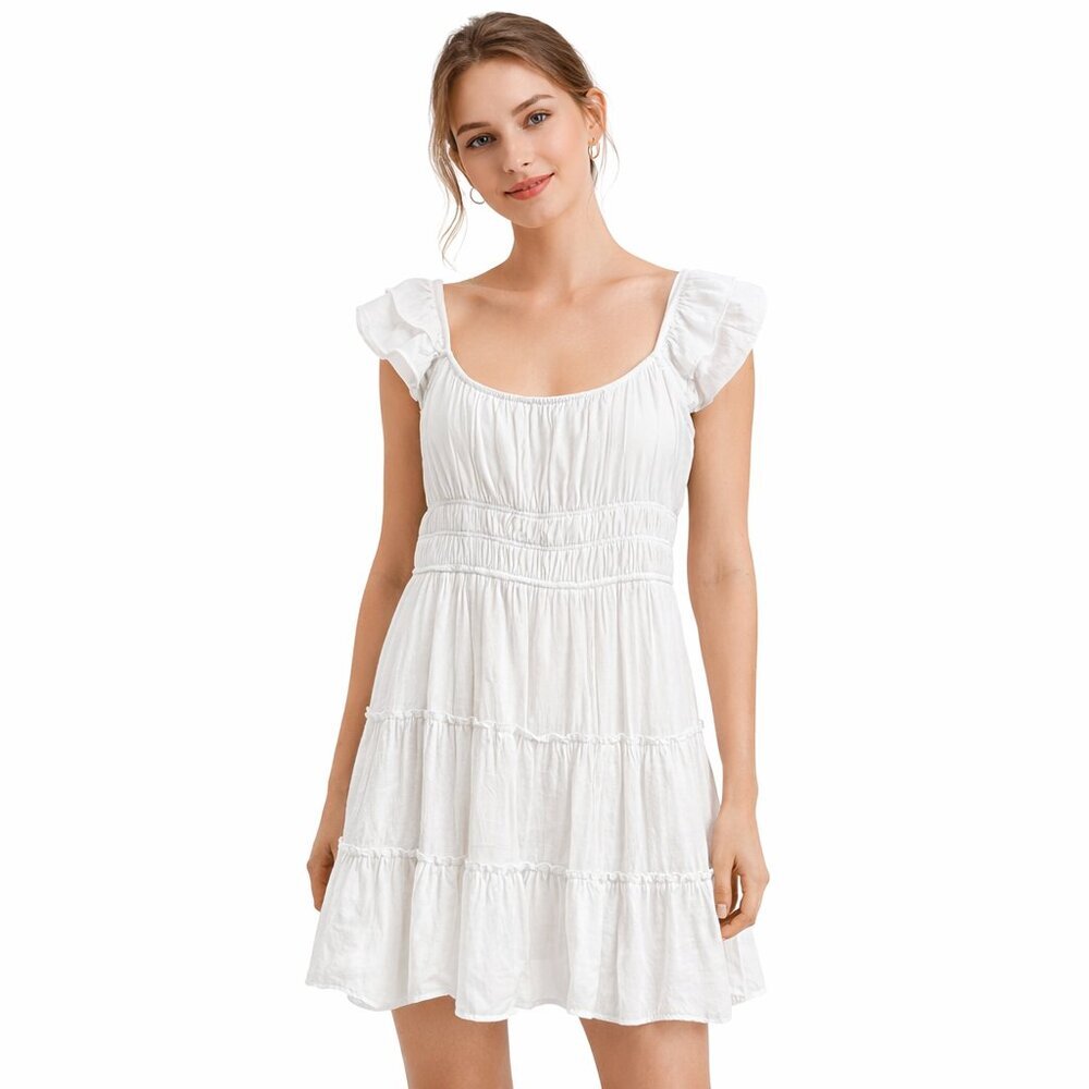 Trixxi White Lace Tiered Ruffle Mini Dress Textured Summer Party L